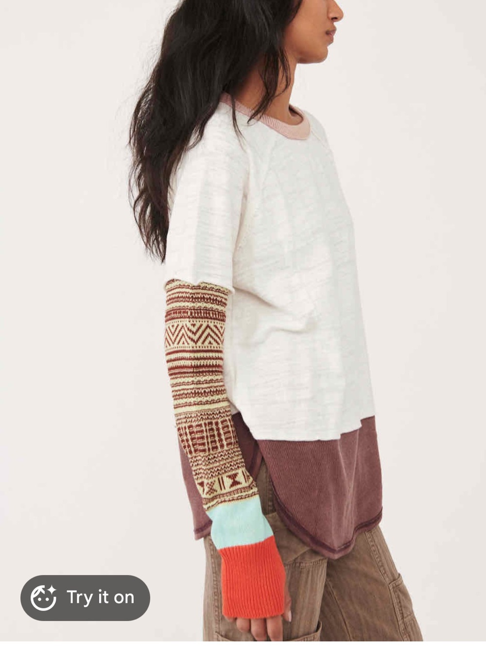Free People Jordan Tee color block knit sleeves